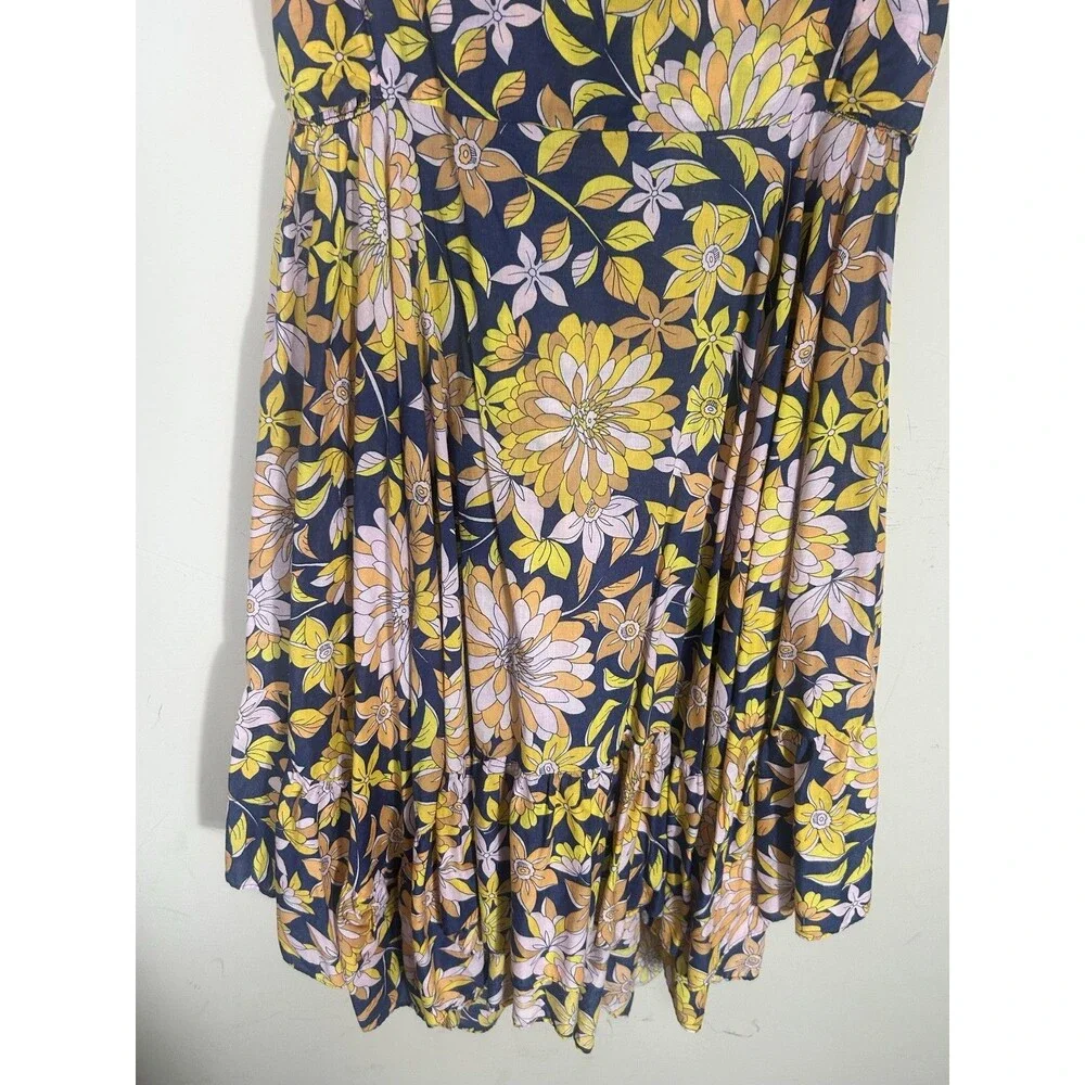 J.Crew Dress Womens XL Multicolor Floral Smocked‎ Hi-Low Ruffle Sundress Cotton
